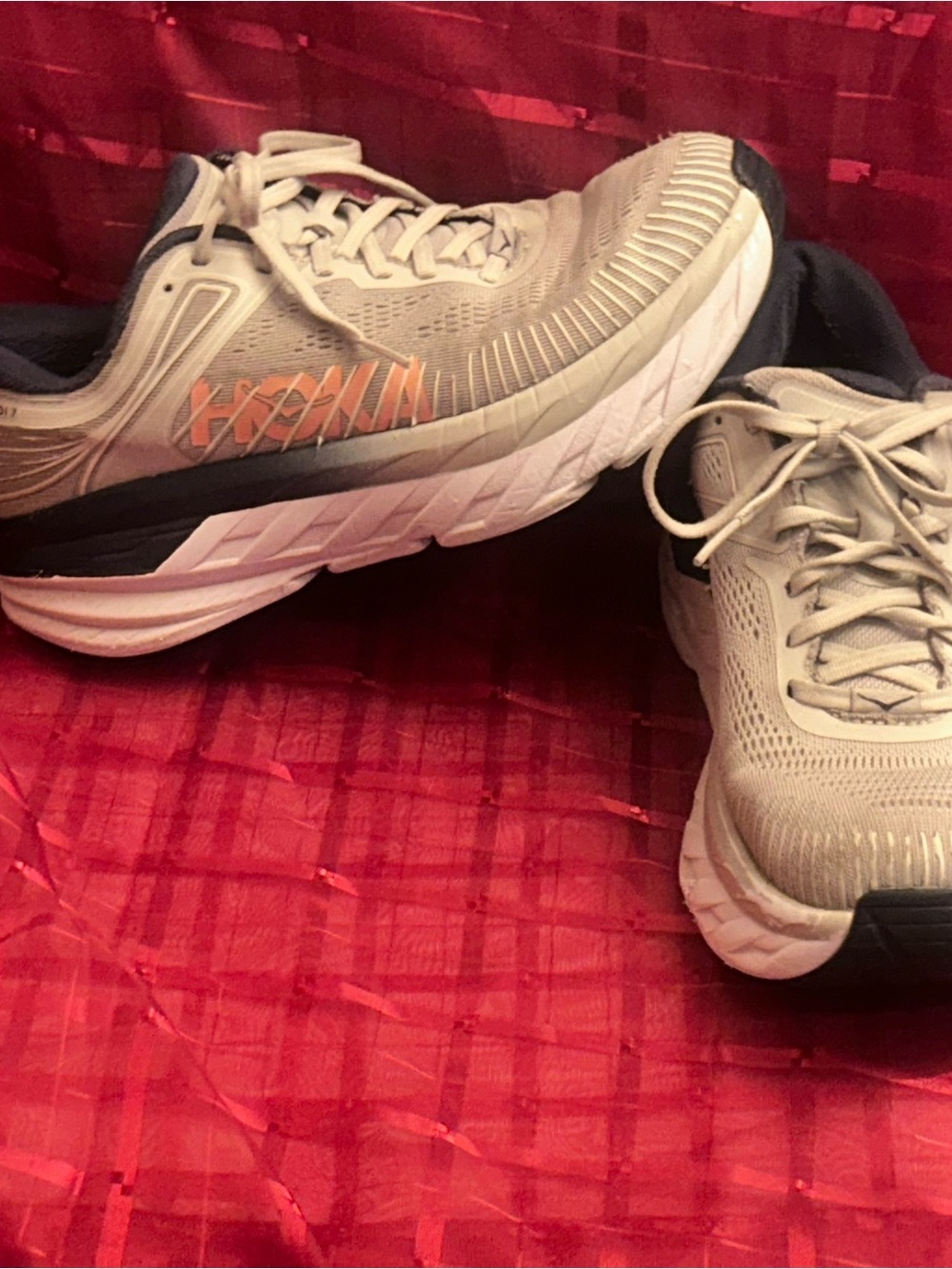 Hoka Women's Beige and Navy Athletic Running Shoes